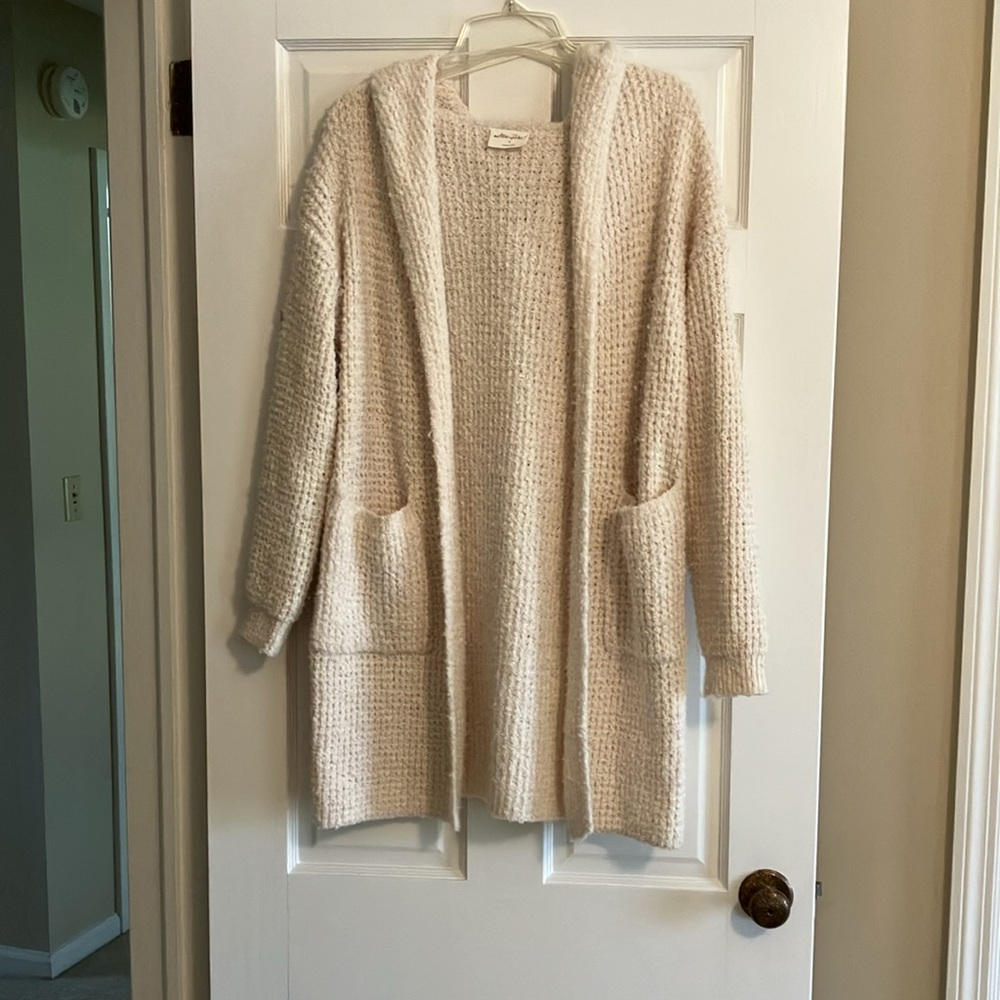 Allie Rose size Small Hooded Offwhite long sweater coat - Picture 4 of 5